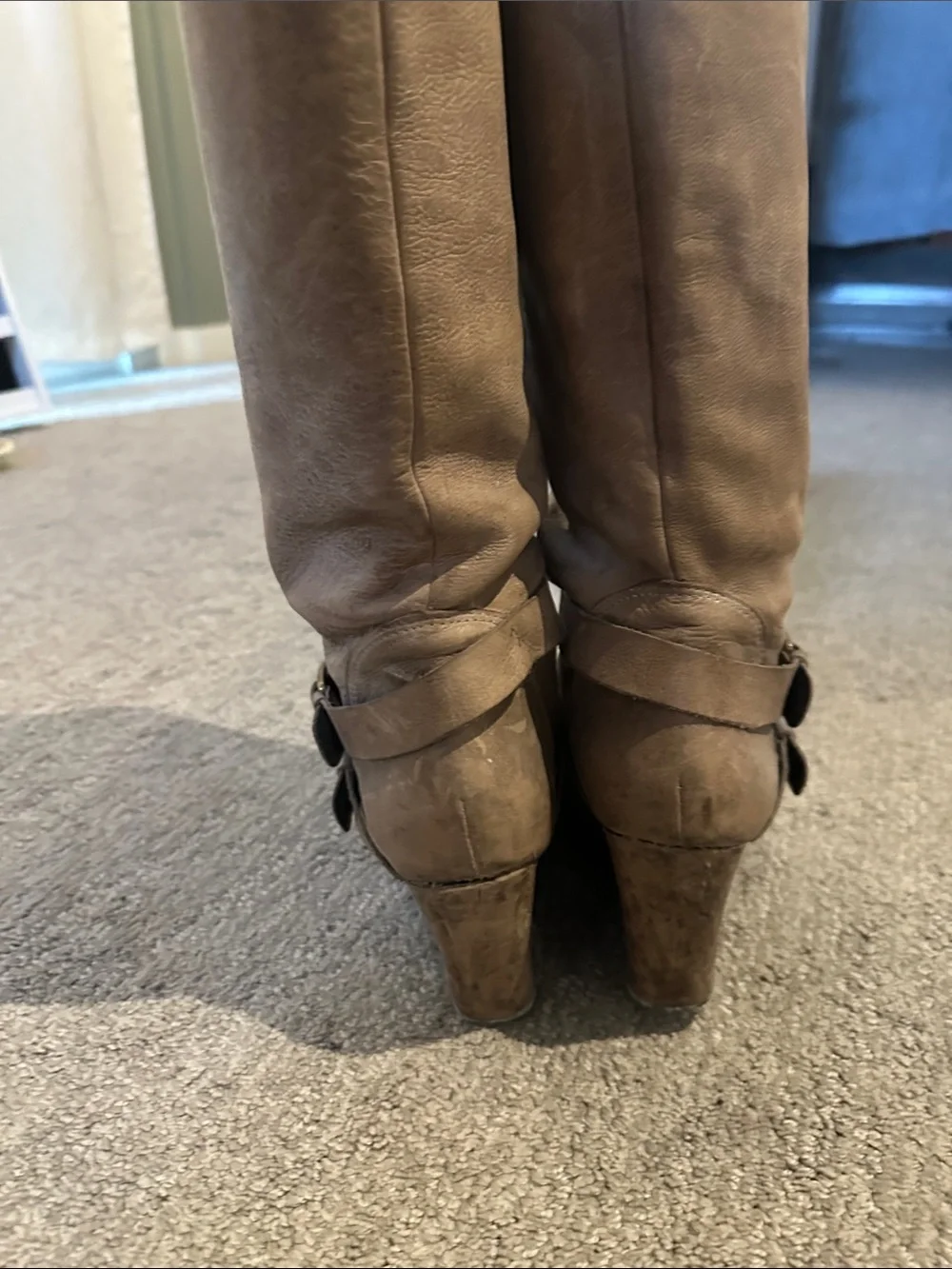 Women's Tan Knee-High Buckle Boots